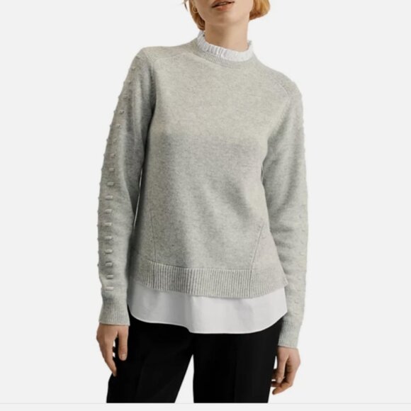TED BAKER LISSIAH Bobble Detail Layered Shirt Hem Knitted Sweater MSRP$249